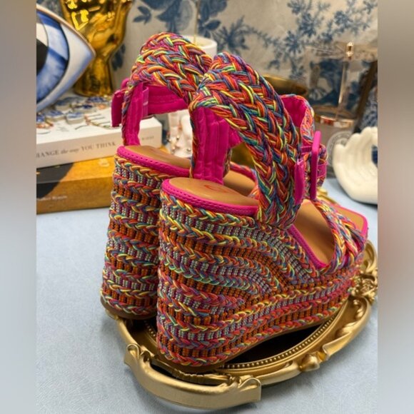 🆕 GIANNI BINI 🧿 NWOB Santi Woven Beaded Wedge Sandals - Rainbow Multi, Sz US 8 - Picture 8 of 16